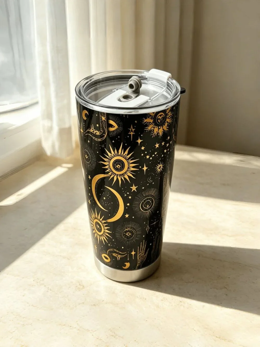 20oz Celestial Palm Stainless Steel Tumbler – Sun & Moon Hand Design